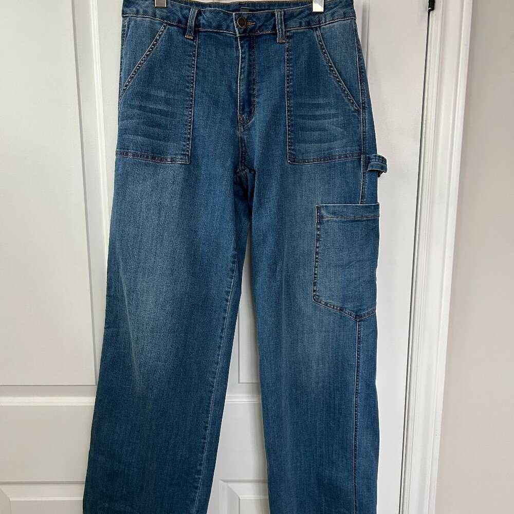 Culture Malou Fit High Waist Wide Leg Jeans Utility Pocket Denim